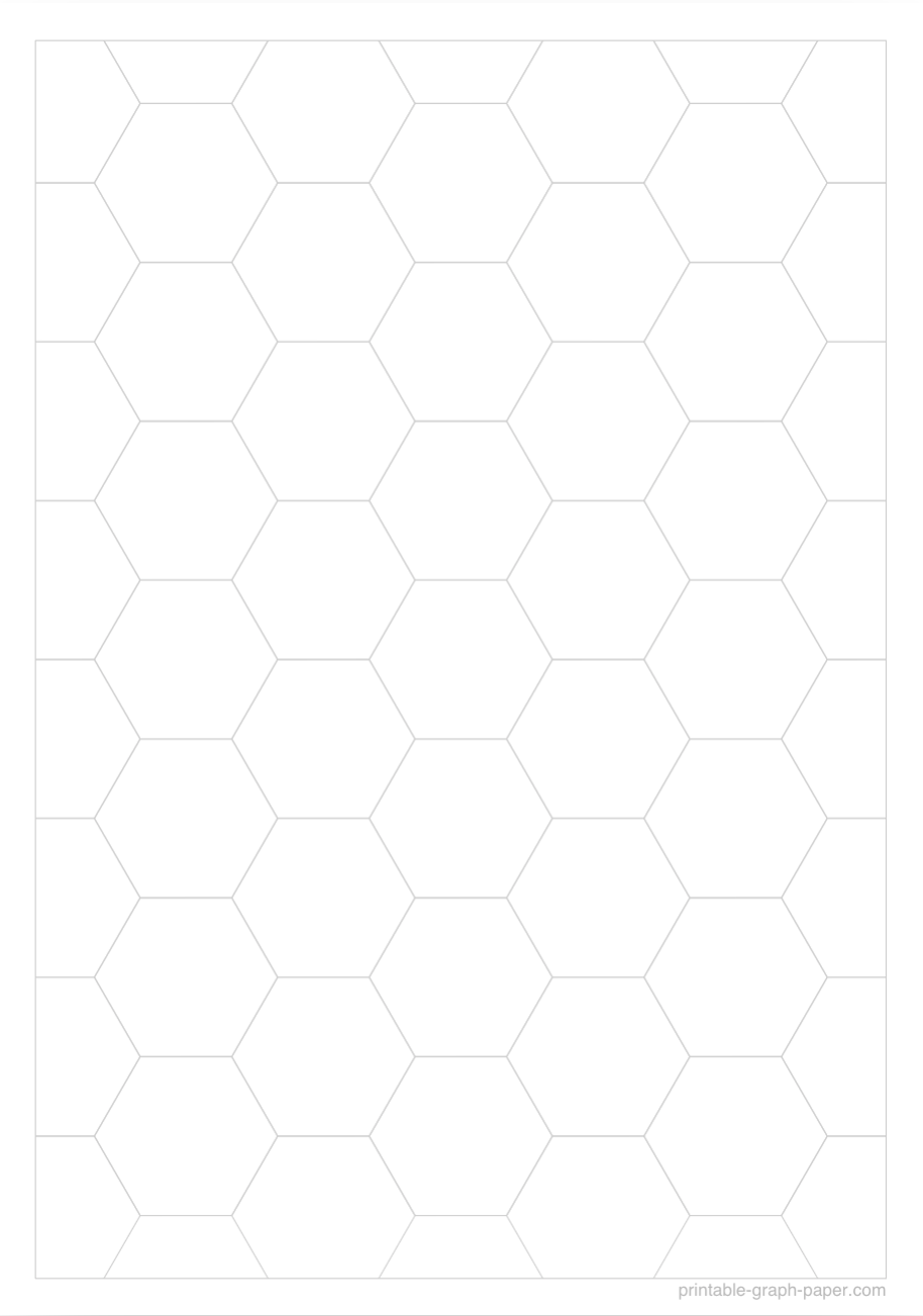 1" printable hexagonal graph paper